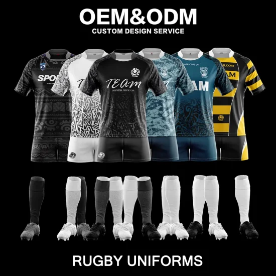 Sublimazione personalizzata 100% poliestere Maglia da rugby economica Maglia da rugby Uniforme da rugby Abbigliamento da squadra di rugby Kit da rugby Abbigliamento da rugby