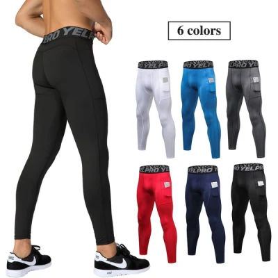 Pantaloni tascabili alla moda da uomo Leggings sportivi Pantaloni a compressione Jogging Corsa Fitness Esercizio Calzamaglia da palestra Pantaloni Abbigliamento sportivo Tasca Abbigliamento da palestra ad asciugatura rapida